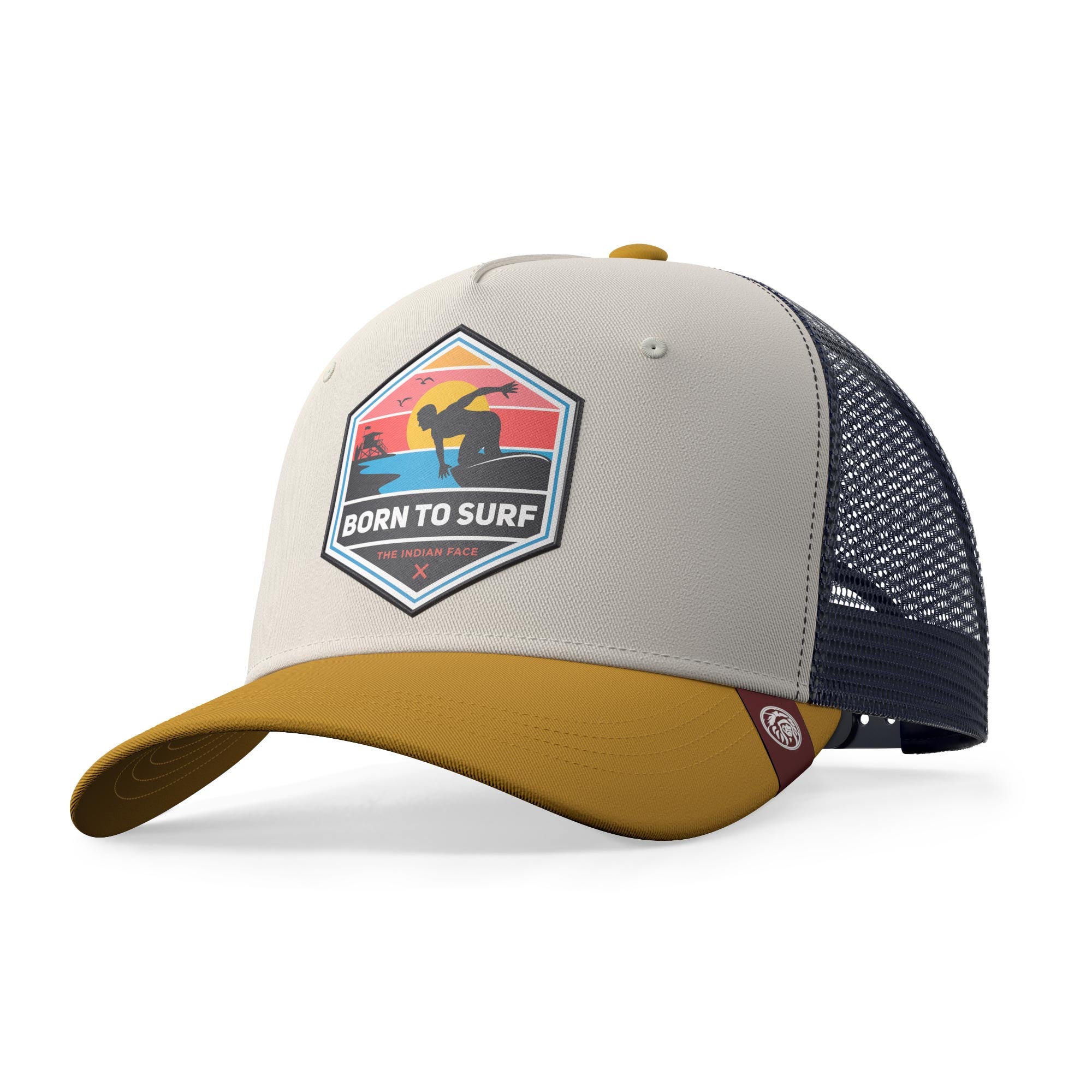 Gorra trucker deportiva unisex para hombre y mujer Born to Surf Brown / Blue / Yellow